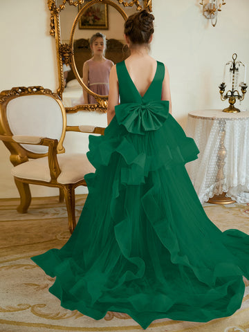 Ball-Gown/Princess Satin Tulle Floor-length Flower Girl Dress