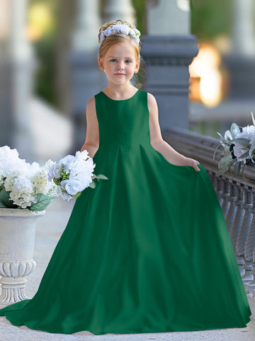 A-line Lace Satin Floor-length First Communion Flower Girl Dress