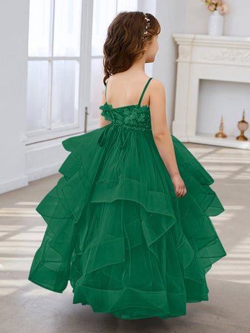 Slate Blue A-Line Princess Sleeveless Tulle Flower Girl Dress