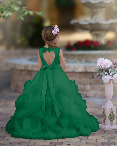 A-line Satin Tulle Floor-length Cascading Ruffles Flower Girl Dress