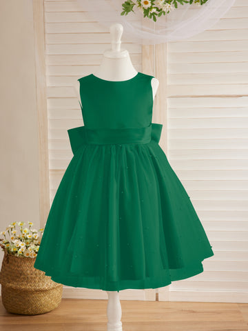 Ball-Gown/Princess Satin Tulle Knee-length Flower Girl Dress