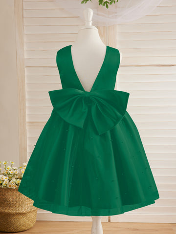 Ball-Gown/Princess Satin Tulle Knee-length Flower Girl Dress