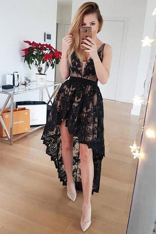 High Low Lace Backless Sexy Party Dress, Prom Dress