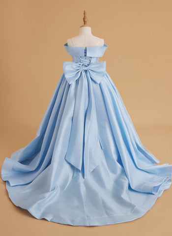 Enchanted Blue Satin Birthday Ballgown for Girls