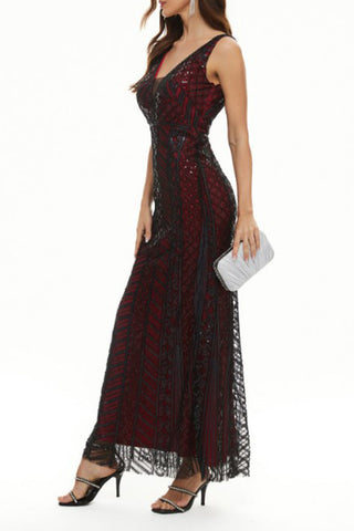 Robe de soirée sexy formelle patchwork à col en V 