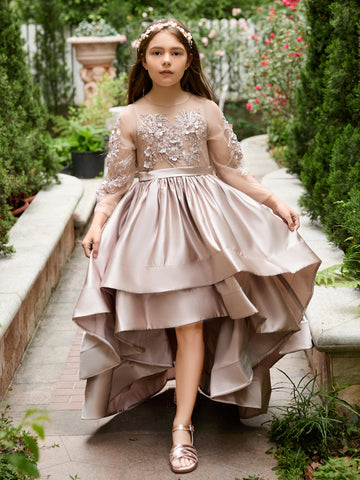 A-line Satin Asymmetrical Flower Girl Dress