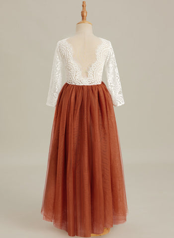 Angelic White Lace A-Line Long Sleeve Tulle Flower Girl Dress