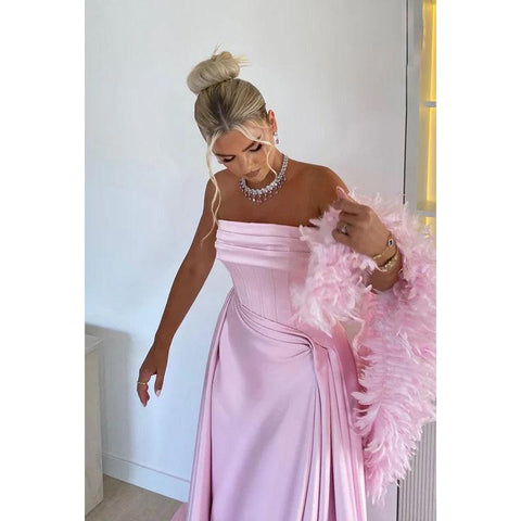 Robe de soirée formelle simple et décontractée, sans manches, à épaules dénudées, coupe trapèze, froncée