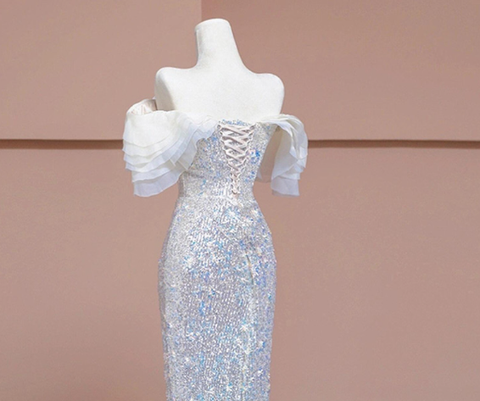 Vestido de fiesta de lujo plateado con lentejuelas y pedrería estilo sirena, vestido de noche formal Y7614