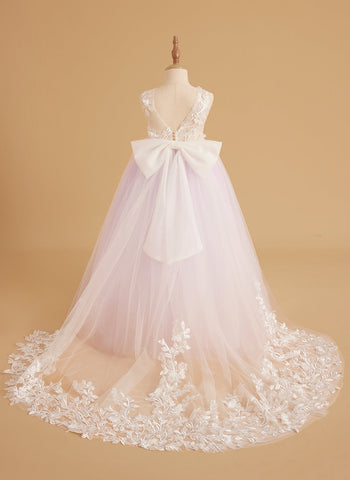 Dream Princess Sleeveless Detachable Train Flower Girl Dress