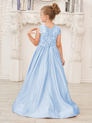 A-line Lace Satin Floor-length Flower Girl Dress