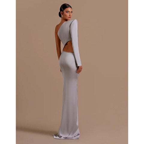 Sheath/column One Shoulder Pleats Sexy Long Formal Party Dress with Slit