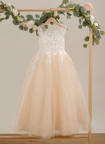 A-line Lace Tulle Floor-length Pink Dress (010226589)