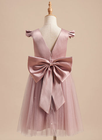 A-line Satin Tulle Knee-length Dusty Rose Dress (2003227179)