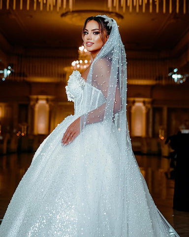 Deluxe Floor Length Sweetheart Sleeveless A-Line Sequined Wedding Dress with Beads