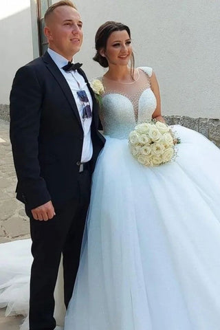 Designer Princess Long A-line Sequined Sleeveless Wedding Dresses