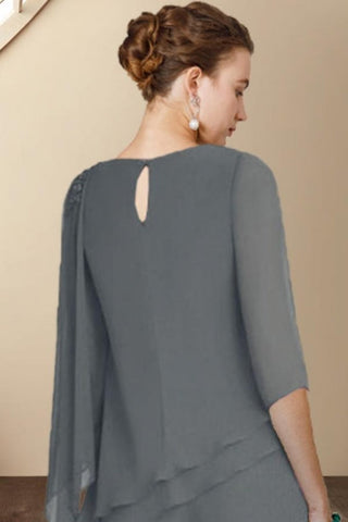 Designer Two Pieces Mother of The Bride Suit Chiffon Scoop Half Sleeve Bridesmaid Dresses With Ruffles