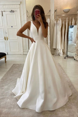 Designer wedding dress V neckline | Wedding Dress A-Line