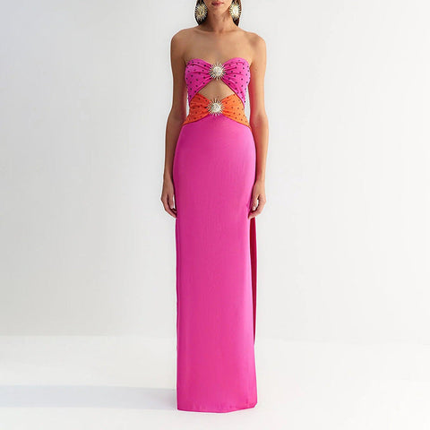 Sexy Cutout Strapless Sunflower Prom Dress