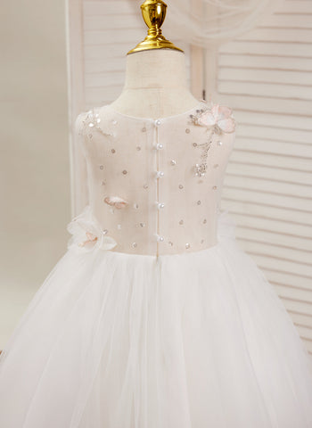 A-line Tulle Knee-length White Dress (2003227138)