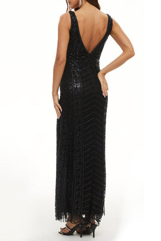 Robe de soirée sexy formelle patchwork à col en V 