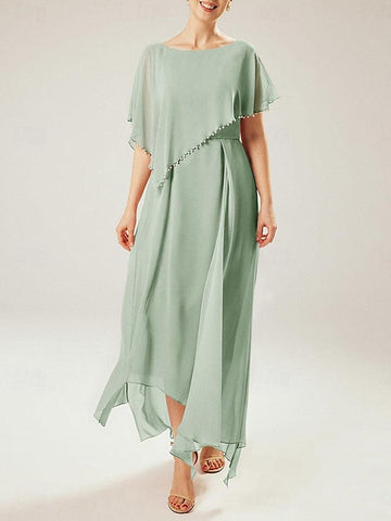 Vestidos de corte recto/columna para la madre de la novia, manga corta y borla. 