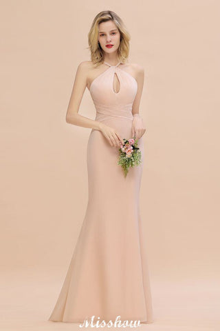 Dreamful Halter Slim Mermaid Bridesmaid Dress Floor Length Party Dress
