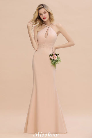 Dreamful Halter Slim Mermaid Bridesmaid Dress Floor Length Party Dress