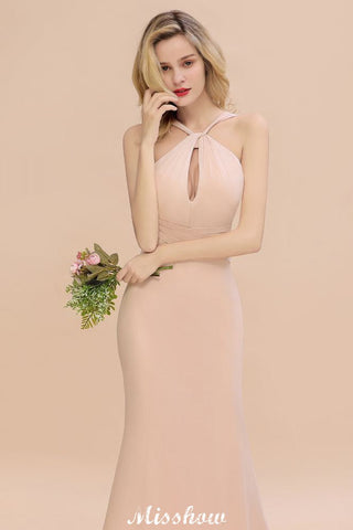 Dreamful Halter Slim Mermaid Bridesmaid Dress Floor Length Party Dress