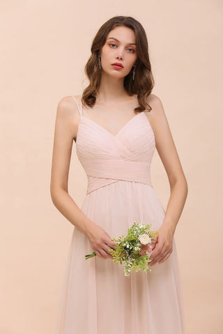 Dusty Pink Sleeveless A-line Wedding Guest Dress Beach Bridesmaid Dress