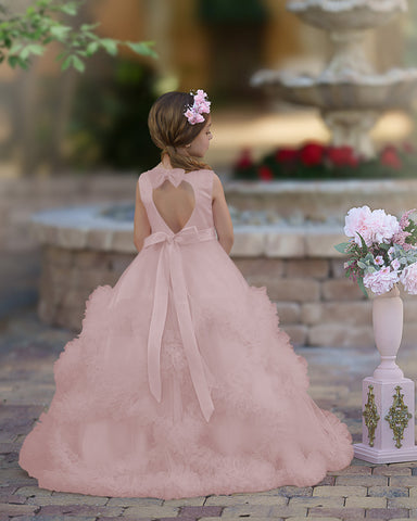 A-line Satin Tulle Floor-length Cascading Ruffles Flower Girl Dress
