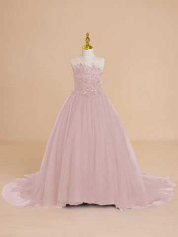 Ball-Gown/Princess Tulle Sweep Train Flower Girl Dress