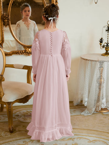 A-line Chiffon Floor-length Ivory First Communion Dress