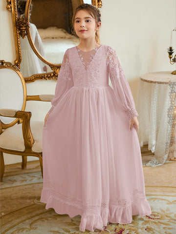 A-line Chiffon Floor-length Ivory First Communion Dress