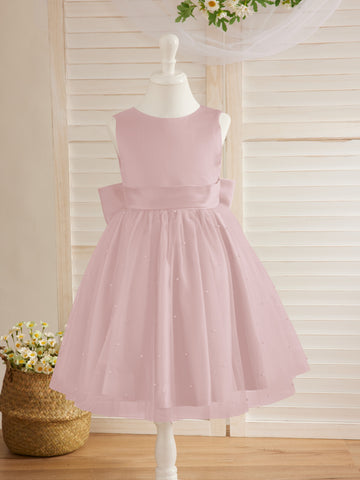 Ball-Gown/Princess Satin Tulle Knee-length Flower Girl Dress