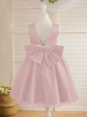 Ball-Gown/Princess Satin Tulle Knee-length Flower Girl Dress