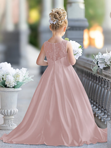 A-line Lace Satin Floor-length First Communion Flower Girl Dress