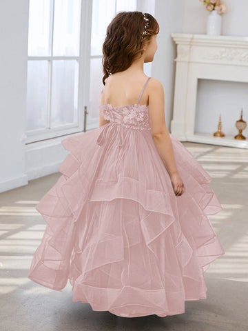 Slate Blue A-Line Princess Sleeveless Tulle Flower Girl Dress