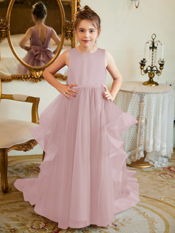 Ball-Gown/Princess Satin Tulle Floor-length Flower Girl Dress