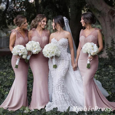 Baoleely Simple Dusty Pink Wedding Guest Dress Boho Bridesmaid Dresses Tulle Straps