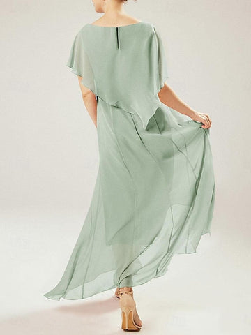 Vestidos de corte recto/columna para la madre de la novia, manga corta y borla. 