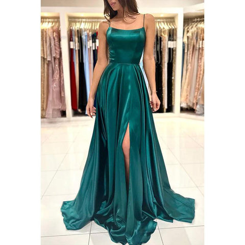 Vestido formal de noche de graduación sin mangas con pliegues de satén y tirantes finos