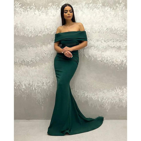 Vestido de noche largo con hombros descubiertos y corte tubo/columna sencillo 