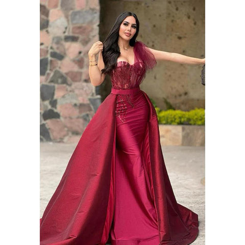 Glamoroso y dramático vestido de fiesta de noche de sirena sin mangas con un solo hombro