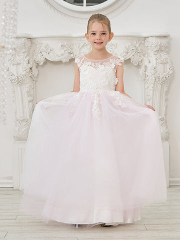 A-line Lace Tulle Floor-length Flower Girl Dress