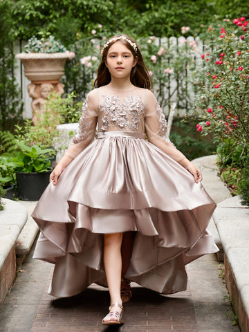 A-line Satin Asymmetrical Flower Girl Dress