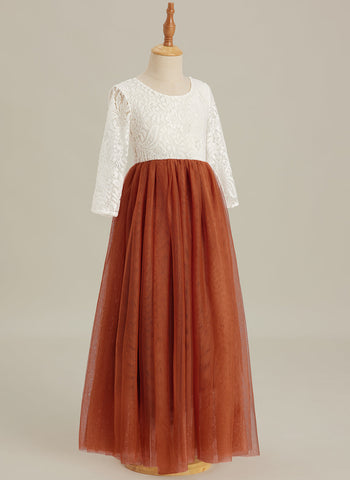 Angelic White Lace A-Line Long Sleeve Tulle Flower Girl Dress