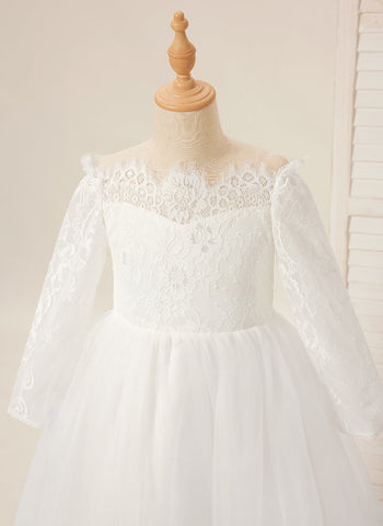 A-line Lace Tulle Floor-length Ivory Dress (2003227154)