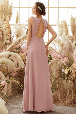 Blush Open Back Chiffon Bridesmaid Dress