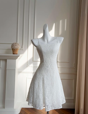 Elegante vestido blanco de tirantes finos, encaje, corte en A, para fiesta de bienvenida, minivestido de fiesta Y8584